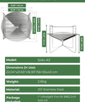 Diagram of 22 Inch Portable Fire Pit For Camping And RV Trips, Ultralight Foldable Round Grill Stand with Carry Bag, Solo A3