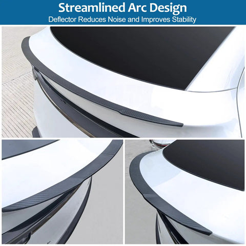 Close-up of Sleek Rear Trunk Spoiler Tail Wing For Tesla Model Y Juniper 2025 2026 showing streamlined arc design and ABS material.