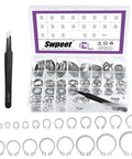 Shop Approved Stainless Steel External Circlip Assortment Kit Serving Up Two Hundred Eleven Snap Retaining C Clips Across Twenty One Sizes From M4 To M28 Millimeters with tweezers.