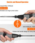Hands holding 2 In 1 Cordless Electric Screwdriver Kit With LED Light And USB Charging showing electric and manual modes