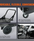 Close-up view of Heavy Duty 3 Tier Welding Cart With 360 Degree Swivel Wheels, push handle, rear casters, and brackets