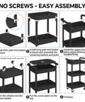 Assembly instructions for Three Tier Rolling Cart With Lockable Casters And Covered Top Board for multiple room use