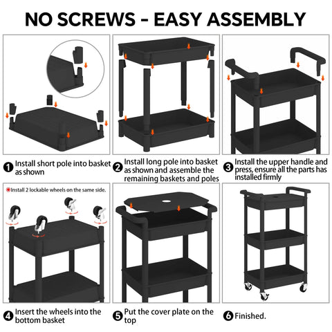 Assembly instructions for Three Tier Rolling Cart With Lockable Casters And Covered Top Board for multiple room use