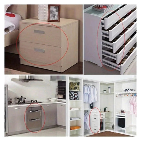 Heavy Duty Side Mount Ball Bearing Drawer Slides 2 Piece Full Extension Cabinet Hardware seen in various cabinetry setups.