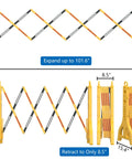 Expandable 8.46ft Safety Barricade With Water Filled Weighted Base, accordion design showing expanded and retracted states