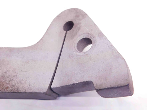 Close-up of metal component from Straight Up Heavy Duty Hardware Kit For 3/8 Inch Lathe Cutoff Tool Bits showing precision shape and holes.