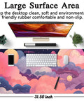 Cute Desk Pad With Kawaii Clouds In Pink And Purple XXL Full Desk Mat For Gaming And Work 31.5 By 15.7 Inches shown on a desk