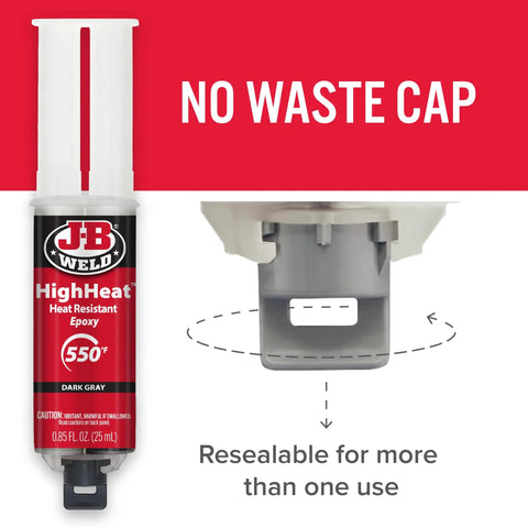 High Heat Epoxy Syringe Twin Pack 25ml Each Dark Grey That Delivers A Tough-As-Nails Bond Up To 550 F, resealable cap shown