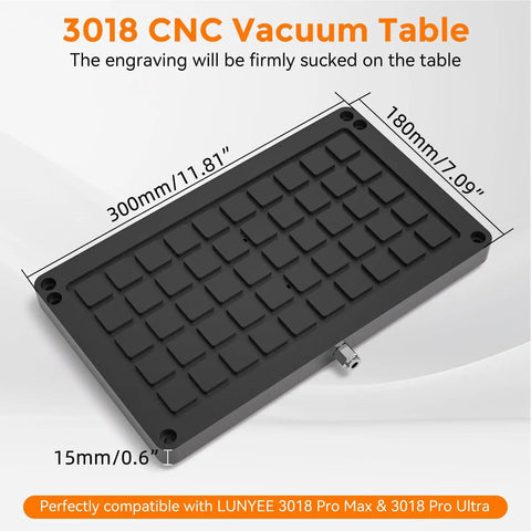 Sweet Precision No Sweat CNC Vacuum Table Workholding Heavy Duty Fixture For 3018 Pro Mini Milling Machine Zero Mark Platform showing dimensions and design.
