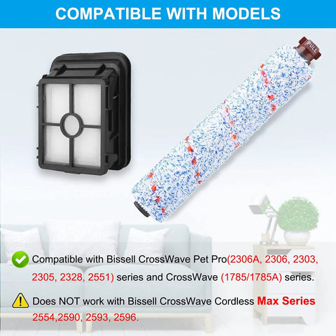 8 Pack Replacement Parts Kit For CrossWave 1785 Series Vacuum Cleaner Includes 4 Multi Surface Brush Rolls And 4 Vacuum Filters
