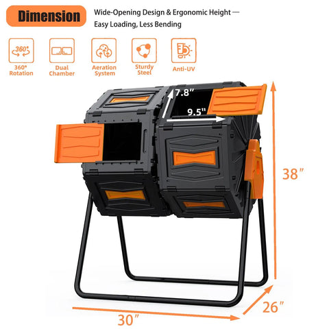 Dual Chamber Rotating Compost Bin Outdoor No Bending No Lifting 45 Gallon Tumbling Garden Bin With 360 Degree Rotation BPA Free