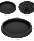 No Slip Two And A Half Inch Furniture Coasters Caster Cups Four Pack Rubber Floor Pads Protect Hardwood Floors And Furniture Legs Soft Touch Leg Protectors For All Sizes Of Furniture Black showing front and back view with dimensions