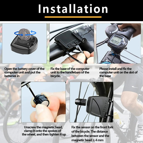 Wireless Bike Speedometer And Cycle Computer With LCD Display installation steps with detailed images