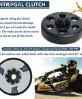 Centrifugal Clutch Set For Go Kart Mini Bike With Five Eighths Bore Twelve Tooth Sprocket And Hardware Kit With Number 35 Chain Fits Predator 212cc And Two To Six Point Five HP Engines Honda Clone Briggs Tecumseh, shown with kart image background