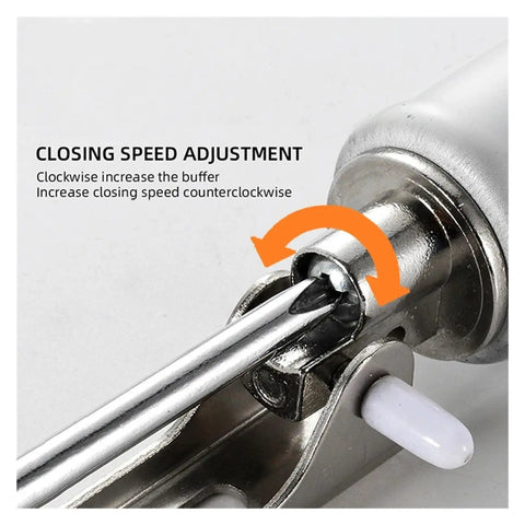 Close-up of the Heavy Duty Aluminum Door Closer With Soft Close Pro Grade Adjustable Auto Closer speed adjustment feature.
