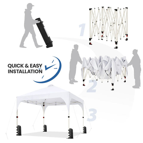 10x10 Pop Up Canopy Tent With Vent For Quick Setup Instant Sun Shelter On Wheeled Bag installation steps with figures