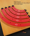 Pro Level Aluminum Round Corner Radius Template Set R100 To R300 Heavy Duty Router Guide showing rounded arcs for cabinet edges.
