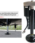Beefy 5000 Lb Fifth Wheel RV Right Leg Jack For Ground Control 3.0 Automatic Leveling System, motor and foot plates visible