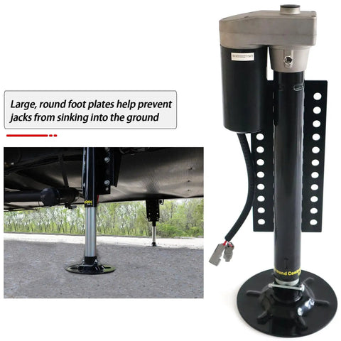 Beefy 5000 Lb Fifth Wheel RV Right Leg Jack For Ground Control 3.0 Automatic Leveling System, motor and foot plates visible