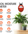 Soil Moisture Meter For Plants, Easy Watering Guide With Clear Reading Dial, ladybug design next to potted plants