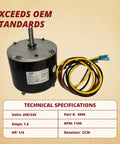 Condenser Fan Motor Replacement For Quarter Horsepower 1100 RPM 208 230V Fits 5KCP39EGS070S And 5KCP39EGY823S