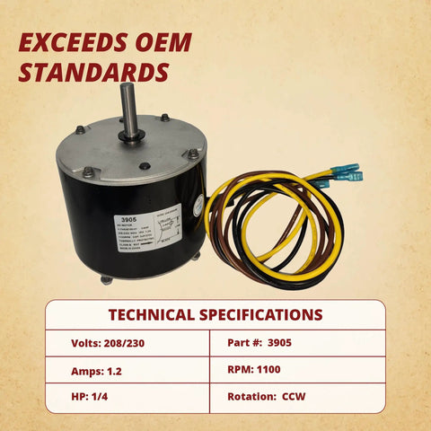 Condenser Fan Motor Replacement For Quarter Horsepower 1100 RPM 208 230V Fits 5KCP39EGS070S And 5KCP39EGY823S