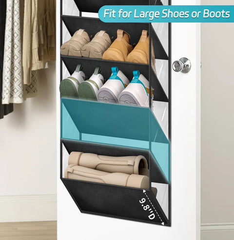 Over The Door Shoe Organizer With Deep Pockets Holds 20 Pairs Hanging Rack For Closet Door Tall 71 Inch Hanger in use