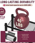 Solid As A Rock Three Tier Over Toilet Storage Cabinet With Removable Paper Holder And Four Grip Hooks Metal Bathroom Organizer Shelf For Laundry Balcony Or Living Room Setup Black with 40 lb kettlebell on shelf.