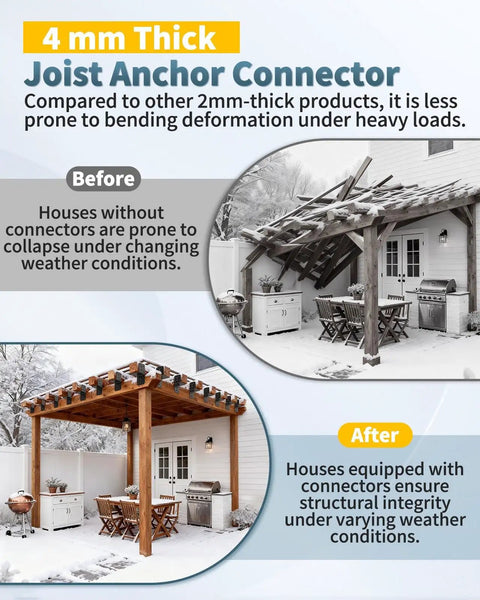 Heavy Duty Joist Anchor Connector For 4x4 Posts Beefed Up Truss To Beam Roof Tie Hanger For Pergola Rafters Rust Resistant Carbon Steel Black Finish 4 Pack