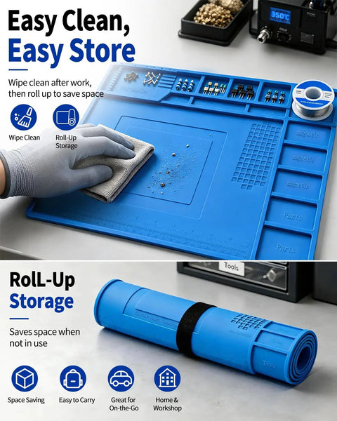 Premium Grade All Purpose Silicone Soldering Mat Delivers Heavy Duty Heat Blocking Up To 932 Degrees Fahrenheit For Zero Drama Phone Pc Circuit Board Repair Setup with magnetic tray and cleaning