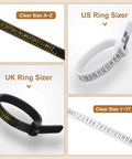 11 Piece Ring Mandrel Set For Jewelry Making With US And UK Ring Sizers featuring size markers A-Z and 1-17.