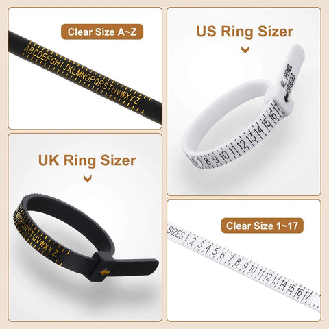 11 Piece Ring Mandrel Set For Jewelry Making With US And UK Ring Sizers featuring size markers A-Z and 1-17.