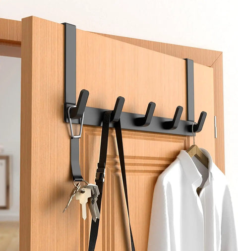 Over The Door Coat Rack And Hooks Heavy Duty Organizer For Winter Gear Fits Doors Up To One And Three Quarter Inches No Drill Easy Install Black L7U
