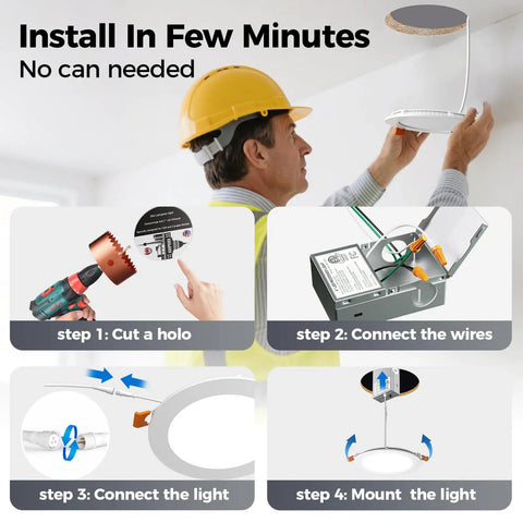 12 Pack 6 Inch 5CCT Dimmable LED Canless Recessed Ceiling Light With 2700K To 5000K Adjustable Color Temp Toggle Switch And Dumb Easy Plug And Play Setup For A Laid Back Vibe In Any Room