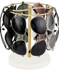 Eyewear Organizer Rack Holds Up To 12 Pairs Sunglasses And Glasses Display Stand Gold Finish For Desk, Dresser, Tabletop Or Countertop.