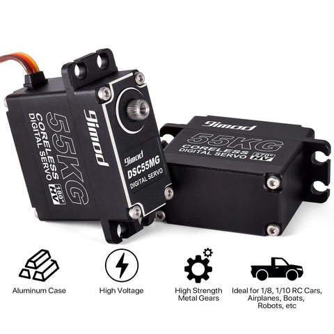 Front view of Beefy 55Kg High Torque Servo With Coreless Motor, featuring waterproof design and stainless steel gears.