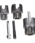 Versatile 3-Piece Pipe Threading Tool Kit For Pvc And Metal Water Pipes Compatible With Electric Drills, includes internal and external cutters.
