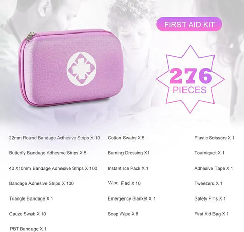 277Piece Compact Emergency First Aid Kit For Car Travel And Go To Outdoor Adventures Pink Portable Trauma Supplies Bag.