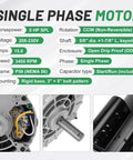 Heavy 5Hp Air Compressor Motor 3450 Rpm 208V Single Phase P56 Ccw Rotation 5/8 Inch Keyed Shaft Odp Rigid Mount details.