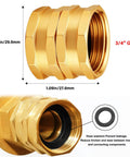 Garden Hose Adapter Female To Female 3/4 Inch GHT Brass Connector, double female brass hose fitting with washer shown in close-up