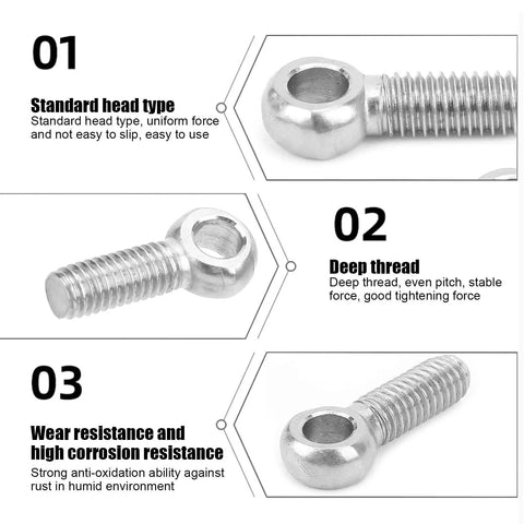 Heavy Duty Lifting Eye Bolt Set 20 Pcs Anti Corrosion 304 Stainless Steel For Industrial Rigging And Hoists Durable Eye Bolts Built To Stand Up To Tough Lifts And Harsh Environments, deep thread close-up