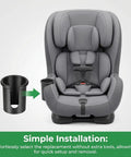 2 Pack Backup Cup Holder For 4Ever DLX Car Seats Dishwasher Safe Single Cup Holder Replacement Part For Toddler Car Seats Durable Easy Snap On Fits Left Or Right, shown installed on a gray car seat, highlighting simple installation and placement.