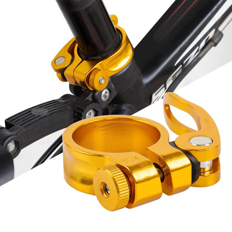 Yellow bike seat post clamp quick release collar fits 28.6mm 31.8mm 34.9mm for MTB, mountain road, and casual bikes 31.8mm