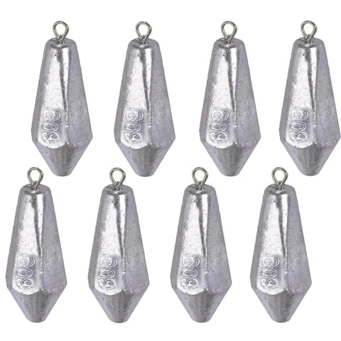 Drop Shot Fishing Weights Kit For Bass Heads Raindrop Shaped Lead Sinker Set visible in multiple sizes, corrosion resistant.