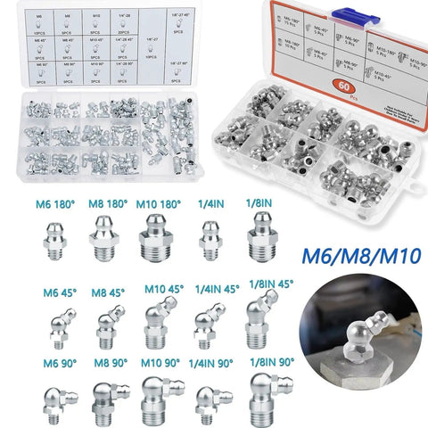 Do-It-All 270-Piece Grease Fittings Kit With SAE And Metric Threads organized in case showing zerks and adapters
