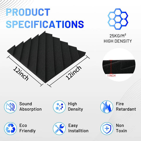 Top Shelf Heavy Duty 48 Pack Sound Proof Foam Panels High Density Acoustic Wedge Tiles For Wall Decor Noise Cutting, 12 inch