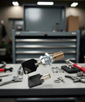 1 Set Tubular Lock And Key Set For Toolbox And Cabinet Drawers With Keys, heavy duty metal construction on workbench