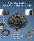 Trailer Idler Hub Kit Set Of 2 For 3500 Lb Axles, 5 On 5 Inch Bolt Pattern, includes bearings, grease seals, and lug nuts