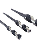 OverDrive Ultra Smooth Brad Point Auger Bits Set Pro Grade 5/8 Inch, 3/4 Inch, And 1 Inch - Fast Boring displayed on white background