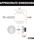 Approximate dimensions diagram of Proportional Trailer Brake Controller Featuring Slick Dash Mounted Rotary Knob, size details included.